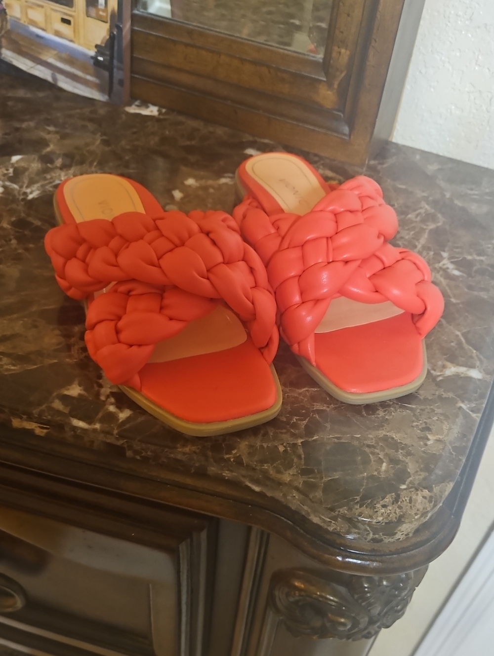 Vionic Braided Slide Sandals - Coral/Orange